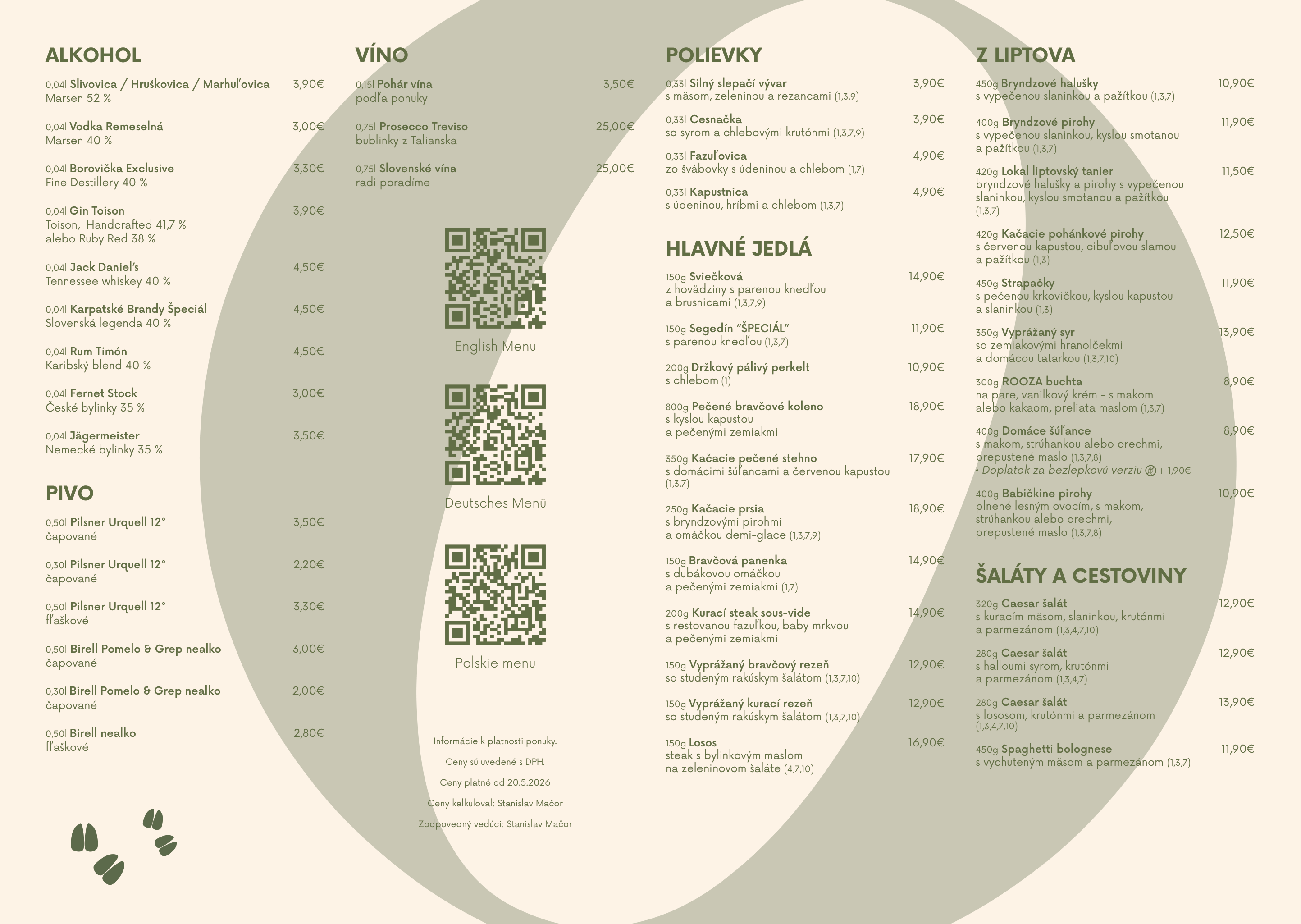 Slovenské menu Rooza 2026, strana 2